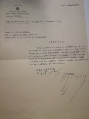 1941, adresa semnată olograf de N.S. Stoenescu, ministru &amp;icirc;n Guvernul Antonescu foto