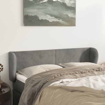 vidaXL Tăblie de pat cu aripioare gri deschis 147x23x78/88 cm catifea 3116912 foto
