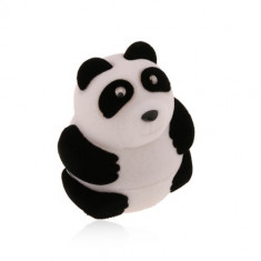 Cutie cadou pentru inel sau cercei, urs panda alb-negru, suprafa?a de catifea foto