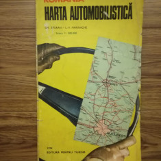 Hartă automobilistica Romania RSR, 1974, ACR, comunism, Epuran si Marinache