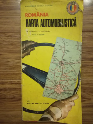 Hartă automobilistica Romania RSR, 1974, ACR, comunism, Epuran si Marinache foto