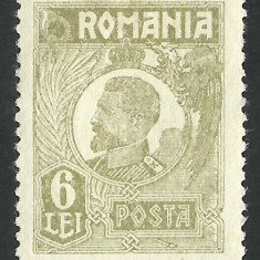 ROMANIA 1924 - FERDINAND I BUST MIC 6 LEI VERZUI / OLIV -- MNH