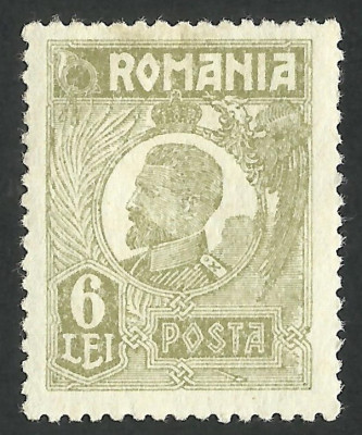 ROMANIA 1924 - FERDINAND I BUST MIC 6 LEI VERZUI / OLIV -- MNH foto