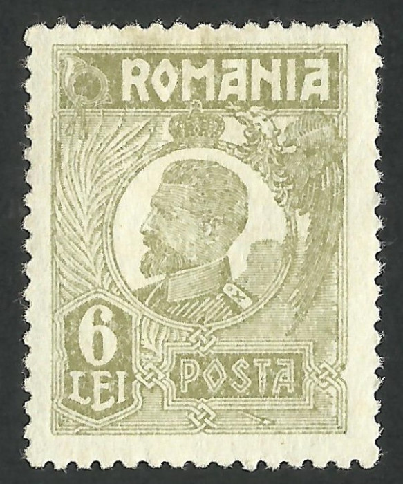 ROMANIA 1924 - FERDINAND I BUST MIC 6 LEI VERZUI / OLIV -- MNH