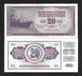 IUGOSLAVIA 20 DINARI / DINARA 1974 UNC , P - 85a.1 ( Nr de serie cu 6 cifre ) , necirculata