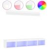 Unitati de perete TV cu LED-uri, 5 piese, alb, lemn prelucrat