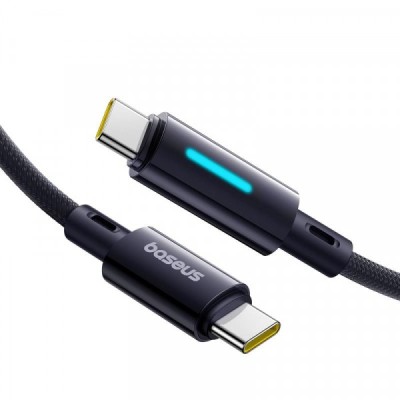 Cablu Date si Incarcare USB-C - USB-C Baseus Lit Button Control, 100W, 1m, Negru P10379000121-00 foto
