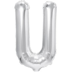 Balon Folie Metalizata Litera U, Cyrax, 80 cm, Umflati cu Heliu sau Aer, Ambalaj Individual, Pai inclus, Argintiu foto