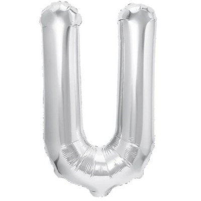 Balon folie metalizata litera u, flippy, 80 cm, umflati cu heliu sau aer, ambalaj individual, pai inclus, argintiu foto