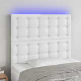 VidaXL Tăblie de pat cu LED, alb, 90x5x118/128 cm, piele ecologică