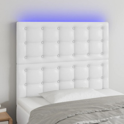 Tablie de pat cu LED, alb, 80x5x118/128 cm, piele ecologica GartenMobel Dekor foto