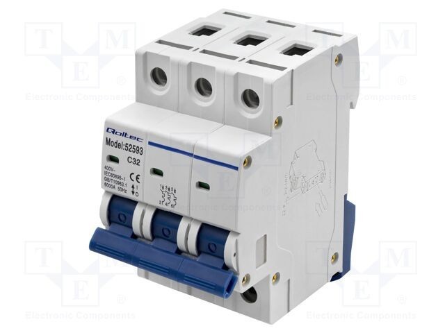 &Icirc;ntrerupător de supracurent 32A QOLTEC Poli: 3 pentru şină DIN IP20