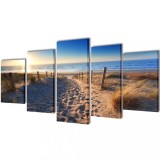 Set tablouri p&acirc;nză cu imprimeu plajă nisip, 100 x 50 cm, vidaXL