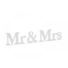 Decor masa de prezidiu Mr Mrs, lemn alb, 50x9.5cm foto