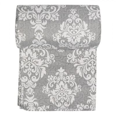 Cuvertură Pat Dublu, Model Damask, Material Poliester, Culoare Gri, Dimensiuni 220x240cm foto