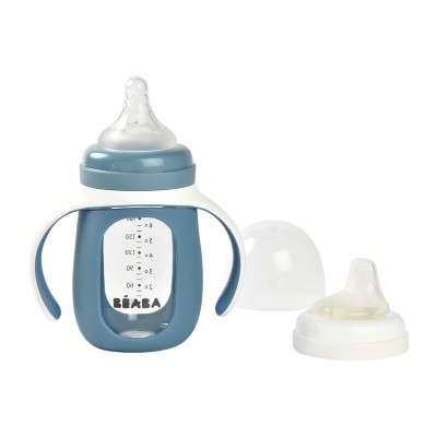 Biberon de invatare 2 in 1 din Sticla Beaba 210 ml Windy Blue foto