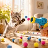 Jucărie Interactivă Pistol cu Bile Pompon pentru Pisici, CMCLASS