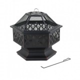 Gratar si vatra 2 in 1, capac, 70 x 60 x 63 cm, culoare negru vintage, Oem
