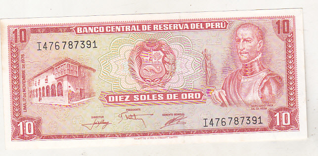 bnk bn Peru 10 soles de oro 1976 xf