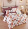 Lenjerie pat dublu,bumbac finet,6 piese,cearceaf cu elastic,alba grena cu flori colorate-A809, Jojo Home