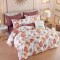 Lenjerie pat dublu,bumbac finet,6 piese,cearceaf cu elastic,alba grena cu flori colorate-A809
