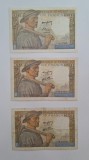 Lot 3 bancnote Franța 10 Francs Mineur &ndash; S.182 25092, B.22 52067, Z.19 01268 &ndash; 1942/1949