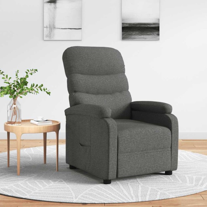 vidaXL Fotoliu rabatabil, gri &icirc;nchis, material textil
