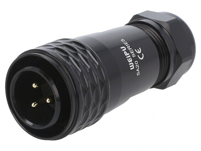 Mufă SA20 tată 3 pini IP67 8-12mm 25A 500V lipire cablu