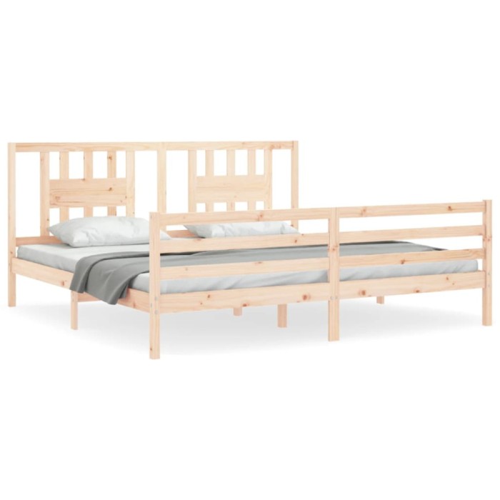 Cadru pat cu tablie 200x200 cm, lemn masiv de pin
