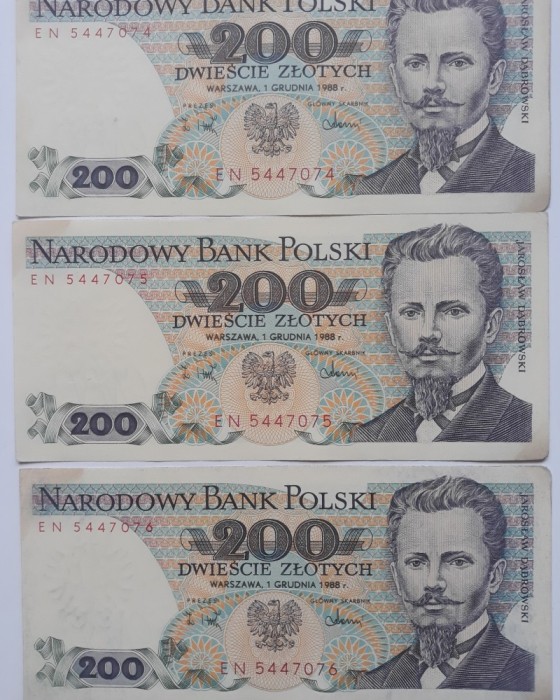 bancnote 200 zloti 1988 consecutive