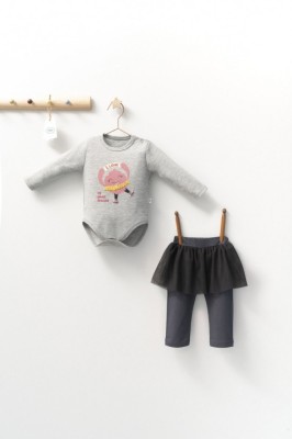 Set 2 piese cu body si pantalonasi cu tulle pentru fetite Monster, Tongs baby (Culoare: Gri, Marime: 18-24 Luni) foto