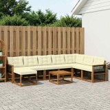 vidaXL Set de canapele de exterior cu pernă 9 pcs Natural și Crem 3382158