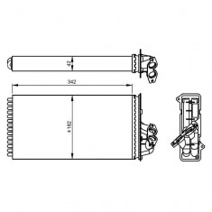 Radiator Incalzire Mercedes Vito (W638), 02.1995-07.2003, motor 2.1 CDI, 2.3 TD, diesel, 2.0, 2.3, benzina, aluminiu mecanic/plastic, 343x182x42 mm,