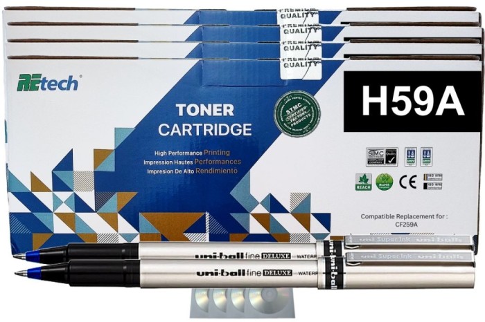 Set Cartuse Toner ReTech Compatibil HP59A, 4xCF259A Negru, 12000 pagini cu chip, 2xRoller DeLuxe si 4xCD-R Maxell