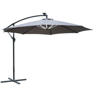 Umbrela gradina/terasa cu panou solar, iluminare LED, articulatie tip banana, manivela, gri, 295 cm foto