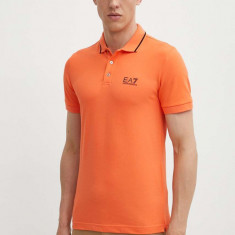 EA7 Emporio Armani tricou polo barbati, culoarea portocaliu, neted