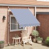 Copertină retractabilă manual, dungi albastru și alb, 200 cm