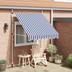 Copertină retractabilă manual, dungi albastru și alb, 200 cm