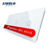 Panou pentru &icirc;ntrerupator touch triplu Livolo din sticla alba