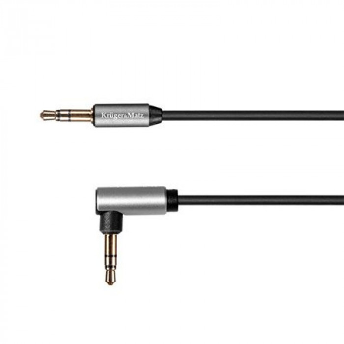 Cablu spiralat Kruger&amp;amp;Matz, 2 x jack stereo 3.5 mm tata, 1 m, conector 90 grade