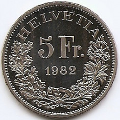 Elvetia 5 Francs 1982 (Gotthard Railway) Cupru-nichel, PROOF, KM-61 UNC !!!