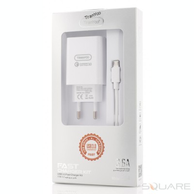 Incarcatoare Retea Tranyoo, SE4, Fast Charger Kit, USB 3.0 + Micro USB Cable, White foto