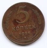 Rusia (URSS) 5 Kopecks 1924 - (Plain edge) 32mm KM-79