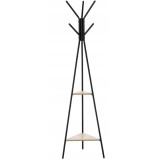 Cuier hol, metalic, 2 rafturi MDF, design minimalist, 180 cm, negru Household NewTrend