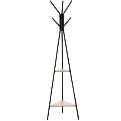 Cuier hol, metalic, 2 rafturi MDF, design minimalist, 180 cm, negru Household NewTrend foto