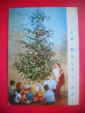 HOPCT 25082 MOS CRACIUN SI COPII SUB BRAD -- FELICITARE CRACIUN / AN NOU -CP VECHE -IP--INTREG POSTAL - ROMANIA - CIRCULATA