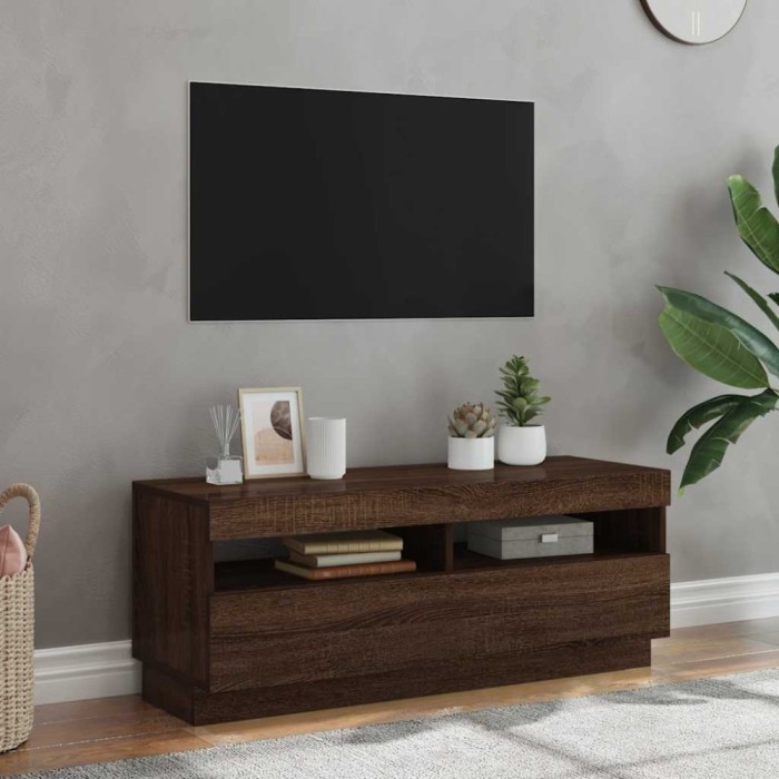vidaXL Comodă TV cu lumini LED, stejar maro, 100x35x40 cm