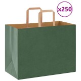 vidaXL Pungi de h&acirc;rtie 250 buc cu m&acirc;nere verde 32x17x25 cm
