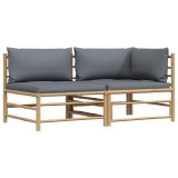 Cumpara ieftin Set mobilier de gradina cu perne gri inchis, 2 piese, bambus
