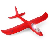 Avion planor polistiren 47 cm cu pilot si led cabina, rosu &acirc; jucarie zburatoare outdoor copii